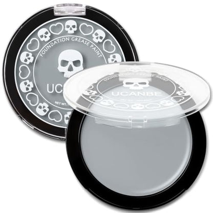 UCANBE Grey Face Body Paint Makeup Foundation, Professional Gothic Gray Cream Greasepaint, Non-Toxic Goth Facepaint for Halloween Parties, Skeleton Grayscale Raven Zombie SFX Makeup & Costume Cosplay - color: Gray
