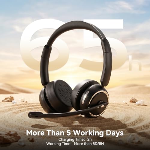 Wireless Headset with Mic for Clear Work Calls, Bluetooth 5.2 Headset with Noise Cancelling Microphone & Mute Button, 40H Talk Time for Zoom Teams, Home Office, PC Mac Laptop Phone (Glossy Black)