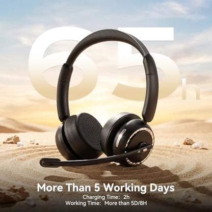 Wireless Headset with Mic for Clear Work Calls, Bluetooth 5.2 Headset with Noise Cancelling Microphone & Mute Button, 40H Talk Time for Zoom Teams, Home Office, PC Mac Laptop Phone (Glossy Black)