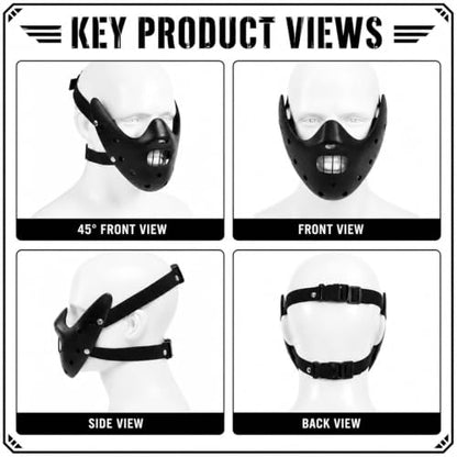 Hannibal Lecter Mask Cosplay The Silence of The Lambs Half Face Resin Mask | Halloween Costume Prop, Durable Resin, Sponge Pads, Adjustable Buckle Straps, Open Mouth Cage, Adult, for Role Play Party - color: Black