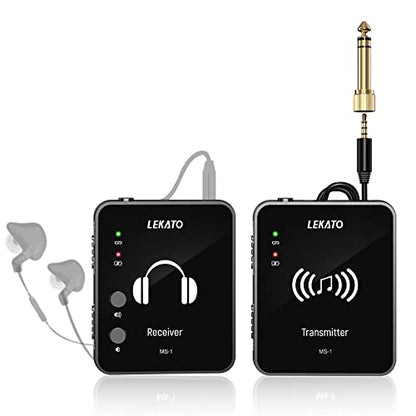 LEKATO Wireless in Ear Monitor System 2.4GHz, Stereo in-Ear Monitoring with Transmitter Receiver Clip-On, One to Many, Auto-Pairing, Wireless IEM for Band Rehearsal,Studio, Church,Small Gigs(MS-1) - color: Black