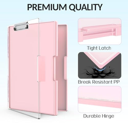 Sooez Nursing Clipboard with Storage, Clear Top Clip Boards 8.5x11, Pink | Heavy Duty Plastic, Dry Erase, High Capacity, Nurse Essentials, Dental Assistant, Teacher & College School Office Supplies - color: Light Pink