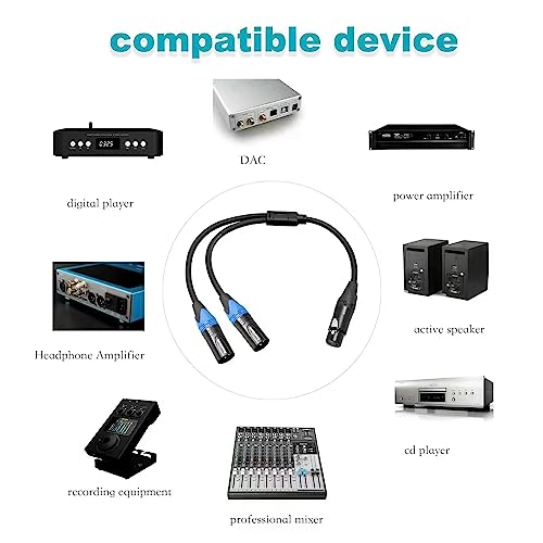 Smithok XLR Splitter Cable,Female to Dual Male Y Cable (XLR Splitter 1 Female to 2 Male),Balanced Microphone Splitter Cord Audio Adaptor - 1.6ft /0.5m - size: 1pack*1.6ft
