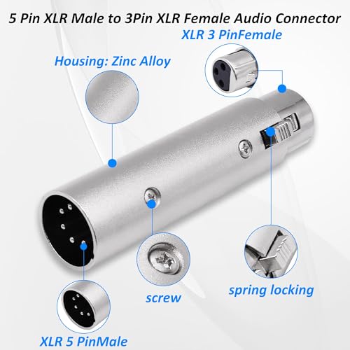 XLR 5 Pin Male to 3 Pin Female DMX Adapter Connector Audio Signal Converter for Microphone Stage Light -2 Pack (XLR 3 Pin Female to 5 Pin Male) - style: XLR 3 Pin Female to 5 Pin Male
