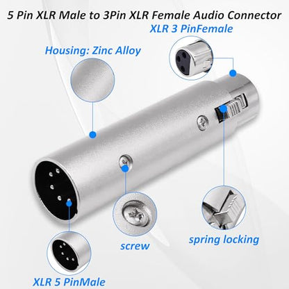 XLR 5 Pin Male to 3 Pin Female DMX Adapter Connector Audio Signal Converter for Microphone Stage Light -2 Pack (XLR 3 Pin Female to 5 Pin Male) - style: XLR 3 Pin Female to 5 Pin Male