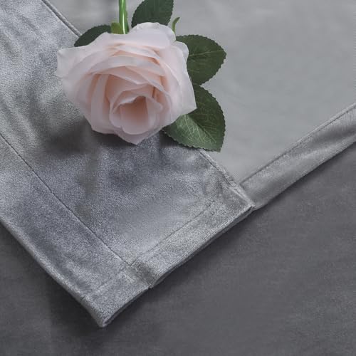 Roslynwood Silver Velvet Curtain 63 inches Long - Curtains Block Light Rod Pocket Thermal Insulated Window Drapes for Living Room/Bedroom/Dining Room, 52Wx63L, 2 Panels - color: Silver, size: 52"W x 63"L (Pack of 2)
