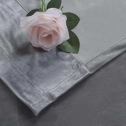 Roslynwood Silver Velvet Curtain 84 inches Long - Curtains Block Light Rod Pocket Thermal Insulated Window Drapes for Living Room/Bedroom/Dining Room, 52Wx84L, 2 Panels - color: Silver, size: 52"W x 84"L (Pack of 2)