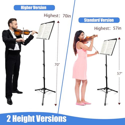 70" Sheet Music Stand with Light and Phone Holder, Music Stand for Sheet Music High Stability, Height Adjustable Portable Music Sheet Stand with Carrying Bag(33-70inch,Plate without hole) - size: 33inch-70inch, Plate