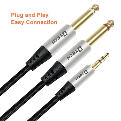 DTECH 5ft 3.5mm to 1/4 Adapter Audio Stereo Cable TRS 1/8 to Dual Quarter Inch TS 6.35mm Y Splitter Guitar AMP Aux Cord for Headphones Jack Laptop Speaker Phone Mixer (Pack of 2) - size: 5ft (Pack of 2)