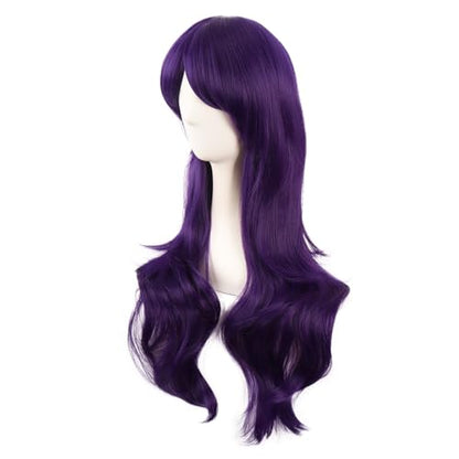 MapofBeauty 28 Inch Long Curly Hair Costume Cosplay Wig, Dark Violet | 70 cm Wig, Women, Side Bangs, Fashion - color: Dark Violet