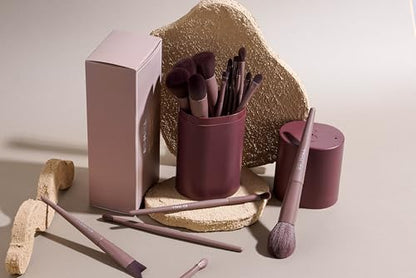 BS-MALL Makeup Brush Set 18 Pcs Premium Synthetic Foundation Powder Concealers Eye shadows Blush Makeup Brushes with black case (D-Brown) - color: D-Brown