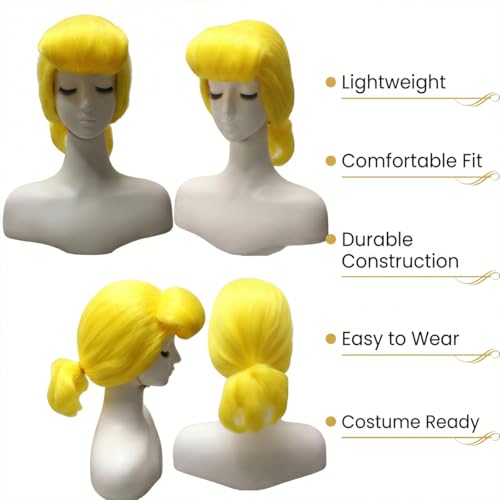 Yellow Costume Wig with Matching Bow Headband for Halloween Cosplay | Accessories Kit, for Women Costume and Themed Parties, Sythetic Fiber, Wig Cap Included