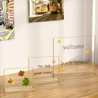 NIUBEE 5x7 Acrylic Sign Holder, Picture Frame, Wedding Table Numbers, 6pack | Horizontal Stand,Gold Frames, Clear Double Sided, Gold Sign Holders Display for Menu Restaurant Signs, Photos, Party, Events - size: 5x7", style: Horizontal