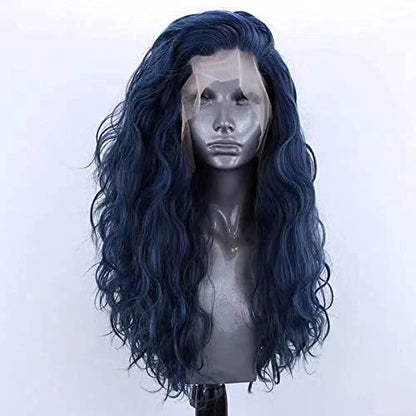 RONGDUOYI RDY Dark Blue Loose Body Wave Wig 24" Long Wavy Lace Front Synthetic Wigs for Women Heat Fiber Hair Half Hand Tied Wig Cosplay Daily Use Hair - color: Dark Blue