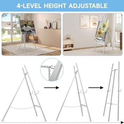 Easel Stand for Sign, Metal Display Easel with Adjustable Chain,Silver | Heavy Duty 4-Tier Height Art Easel for Painting for Painting, Wedding, Posters & Commercial Display - color: Sliver