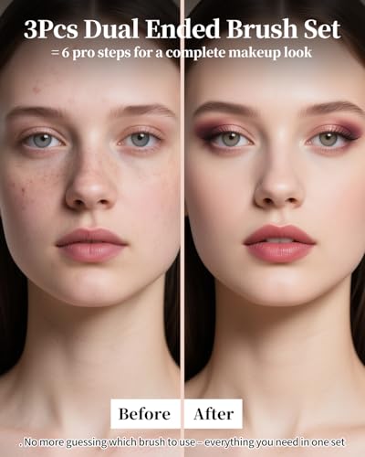 EIGSHOW Makeup Brush Set 3Pcs, Double Sided Foundation Contour Powder Highlight Concealer Brush for Liquid, Cream & Powder, Fit for Home, Travel & Gifting (Mocha) - color: Brown