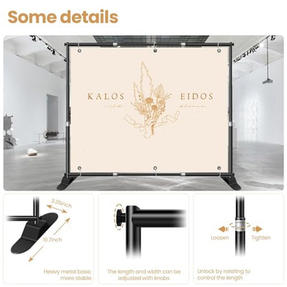 Jiang&Rong 10 x 10ft Heavy Duty Backdrop Stand Kit (Black) | Adjustable Step and Repeat Banner Stand for Photography, Trade Shows, Photo Booths, Events - color: Black