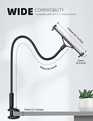 Lamicall Gooseneck Tablet Mount Holder for Bed - Flexible Tablet Arm Clamp for Bed Compatible with Pad Mini 7.9, Air 9.7, Pro 10.5, Kindle, Switch, Galaxy Tabs, More 4.7-11" Device - Black - color: Black
