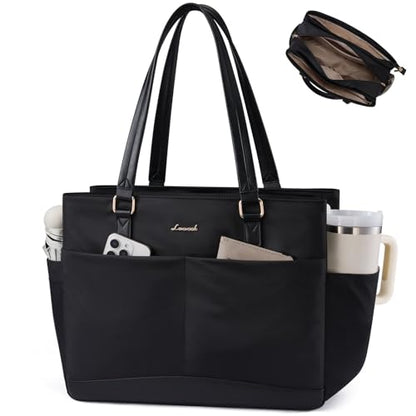 LOVEVOOK Laptop Tote Bag for Women with 40oz Large Cup Holder - color: Black, size: 15.6 Inch