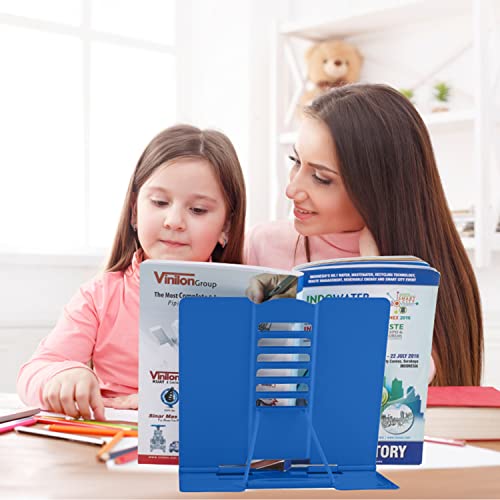 Honagu Metal Desk Book Holder, Hands Free Adjustable Cookbook & Document Holder, Portable Bookstand for Music Books, Textbooks, Recipes, Tablets & iPads (Deep Blue) - color: Deep Blue