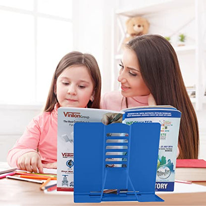 Honagu Metal Desk Book Holder, Hands Free Adjustable Cookbook & Document Holder, Portable Bookstand for Music Books, Textbooks, Recipes, Tablets & iPads (Deep Blue) - color: Deep Blue