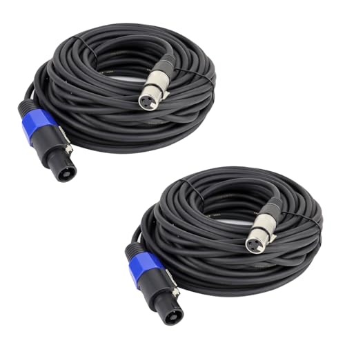 HBU Pack of 2 50 Feet Speakon to XLR Cable - 2pcs 50ft. 2 Pole SpeakON Male to 3 Pole XLR Female Cables - Interface with Microphone, Amplifiers, Speakers, Soundboard Mix Audio Jack Wire