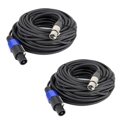 HBU Pack of 2 50 Feet Speakon to XLR Cable - 2pcs 50ft. 2 Pole SpeakON Male to 3 Pole XLR Female Cables - Interface with Microphone, Amplifiers, Speakers, Soundboard Mix Audio Jack Wire