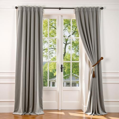 Lazzzy Velvet Curtains Grey Thermal Insulated Drapes for Bedroom Living Room Darkening Soft Luxury Noise Reducing Soundproof Soft Luxury Velvet Curtains 84 Inch Length 2 Panels Light Gray - color: Light Gray, size: 52"W x 84"L (Pack of 2)