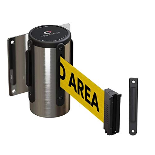 Crowd Control Warehouse WMB-120 Fixed Wall Mount Retractable Belt Barrier - color: Yellow"ESD PROTECTED AREA"