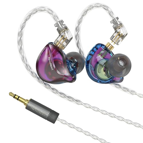 RevoNext in Ear Monitor Headphones HiFi Stereo Wired Earbuds with Microphone 2 Pin Detachable Cable IEM Earphones for Musicians Drummers Singers, Purple - color: Purple