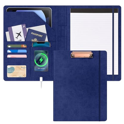 Ospelelf Blue Faux Leather Padfolio with Clipboard, Interview Clipfolio Portfolio with Notepad 8.5 x 11, Business Resume Clipboard Folder Organizer with Pockets for Men - color: Blue