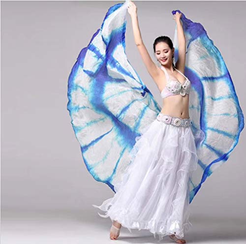 KIKIGOAL 100% Silk Belly Dance ISIS Wings Scarf Veil Fan with Telescopic Stick for Halloween Carnival Performance 1.4x2.7cm - color: Gradual White