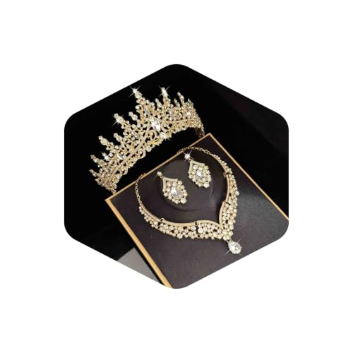 Tiaras Crowns for Women,Wedding Jewelry Set, Tiaras Necklace Earrings Crystal Bridal Wedding Jewelry Sets for Brides Bridesmaid Prom Costume Accessories - color: Gold whtie