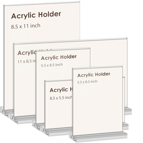 newnewshow Acrylic Sign Holder 8.5x11 Inch 6 Pack Vertical T Shape Double-Sided Desktop Display Holder - size: 6 Pack 8.5*11