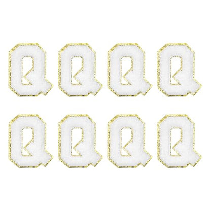 MECCANIXITY Chenille Letter Patches 2.2" Self Adhesive Alphabet Q Stick on Embroidered Patch Sew on Letter Stickers Applique for Repairing Clothing Jeans Shoes Hats DIY(White, Pack of 8) - style: Letter Q
