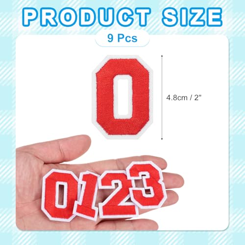 MECCANIXITY Iron on Number Patches 2" Number 0 Iron on Embroidered Patch Sew on Letter Stickers Applique for Repairing Clothing Jeans Shoes Hats DIY(Red, Pack of 9) - style: Number 0