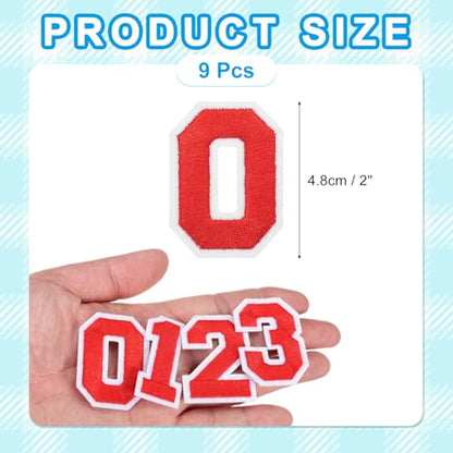 MECCANIXITY Iron on Number Patches 2" Number 0 Iron on Embroidered Patch Sew on Letter Stickers Applique for Repairing Clothing Jeans Shoes Hats DIY(Red, Pack of 9) - style: Number 0