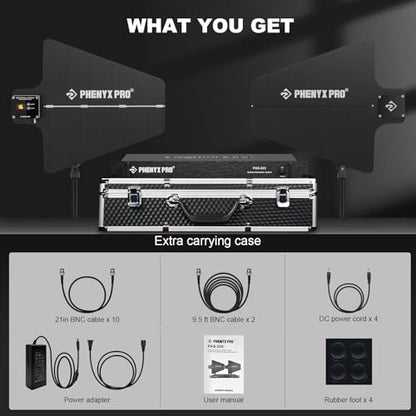 Phenyx Pro PAS-225X UHF Wireless Antenna Distribution System Bundle, Active Directional Receivers w/ 8 Outputs + 2 Cascade Ports, 160ft Long Coverage, Wireless Mic Antenna for Stages and Live Shows