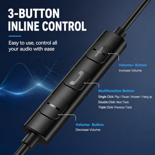 Kamon K66 USB C DAC Earbuds, 14.2mm Dynamic Driver, HD Microphone, 3-Button Volume Control, Semi in-Ear Wired Earphones for iPhone 17/16/15, Samsung Galaxy, Pixel and iPad 1 Pack - color: Black