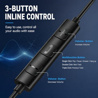 Kamon K66 USB C DAC Earbuds, 14.2mm Dynamic Driver, HD Microphone, 3-Button Volume Control, Semi in-Ear Wired Earphones for iPhone 17/16/15, Samsung Galaxy, Pixel and iPad 1 Pack - color: Black
