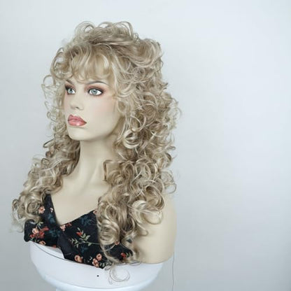 Aimole Long Curly Wigs Synthetic Blonde Highlighted Cosplay Women Wig Heat Resistant Hair (H16/613) - color: H16/613 Blonde Highlighted