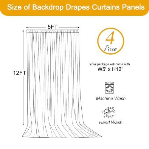 20ft x 12ft Beige Backdrop Curtains for Wedding Parties - color: Beige, size: W5' x H12'(4 panels)