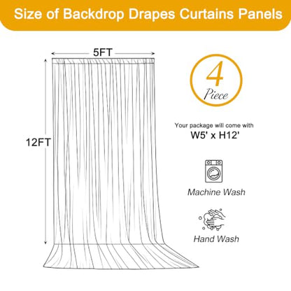 20ft x 12ft Beige Backdrop Curtains for Wedding Parties - color: Beige, size: W5' x H12'(4 panels)