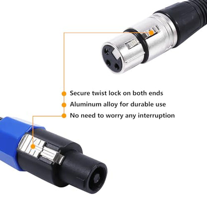 HBU Pack of 1 15 Feet SpeakOn to XLR Female Cable - 1pc Audio Jack Mic Microphone 3 Pole Connection Extension Wire with Twist Lock - 15Ft. Speak-On Male Plug to XLR Cables - size: 15ft. - 1 Pack