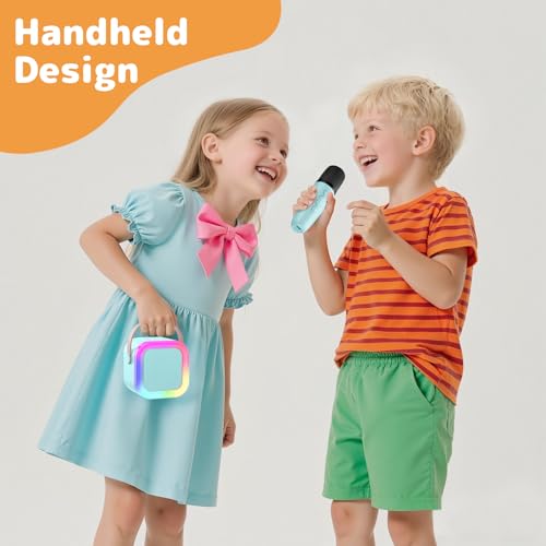 Karaoke Machine for Kids Adults, Mini Karaoke Machine with 2 Wireless Microphones, Portable Bluetooth Speaker with Voice Changing Effects & LED Lights, Best Gifts Toys for Girls and Boys - color: BLue