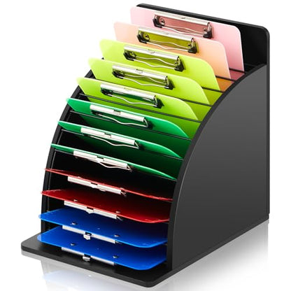 1 Pack Wooden Metal Clipboard Holder with Raised Side Panel,Black | Clipboard Storage Rack Back to School Supply for Classroom Office School Teacher, Clip Boards Not Included - color: Black