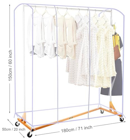 Ruibo Clear Garment Rack Cover Dustproof Clothes Rack Cover with 2 Durable Zipper/Clothing Waterproof Protector (L:71x20x60 inch) - size: L/71x20x60 inch