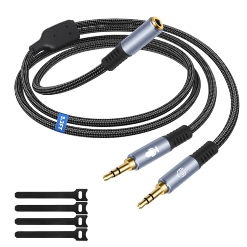 3.3FT 3.5mm Headphone Splitter, 1/8 inches Female to Dual Male Audio Splitter Cable, Stereo Jack Earphones Headset to PC Laptop Adapter, 2-in-1 Y Separator Aux Dongle Converters, for computer - size: 3.3FT, style: 1/8" TRS Stereo Female to Dual Male