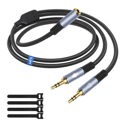 3.3FT 3.5mm Headphone Splitter, 1/8 inches Female to Dual Male Audio Splitter Cable, Stereo Jack Earphones Headset to PC Laptop Adapter, 2-in-1 Y Separator Aux Dongle Converters, for computer - size: 3.3FT, style: 1/8" TRS Stereo Female to Dual Male