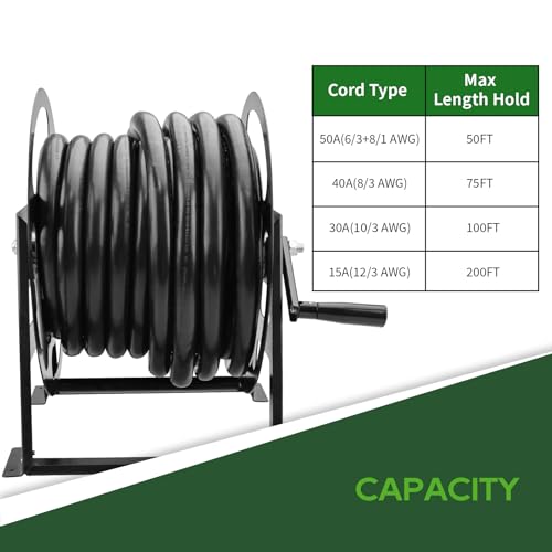 RVGUARD RV Power Cord Reel, Heavy Duty Power Cord Storage Reel, Holds Up to 50 Feet of 50A (6/3+1/8 AWG) Heavy Duty Power Cord
